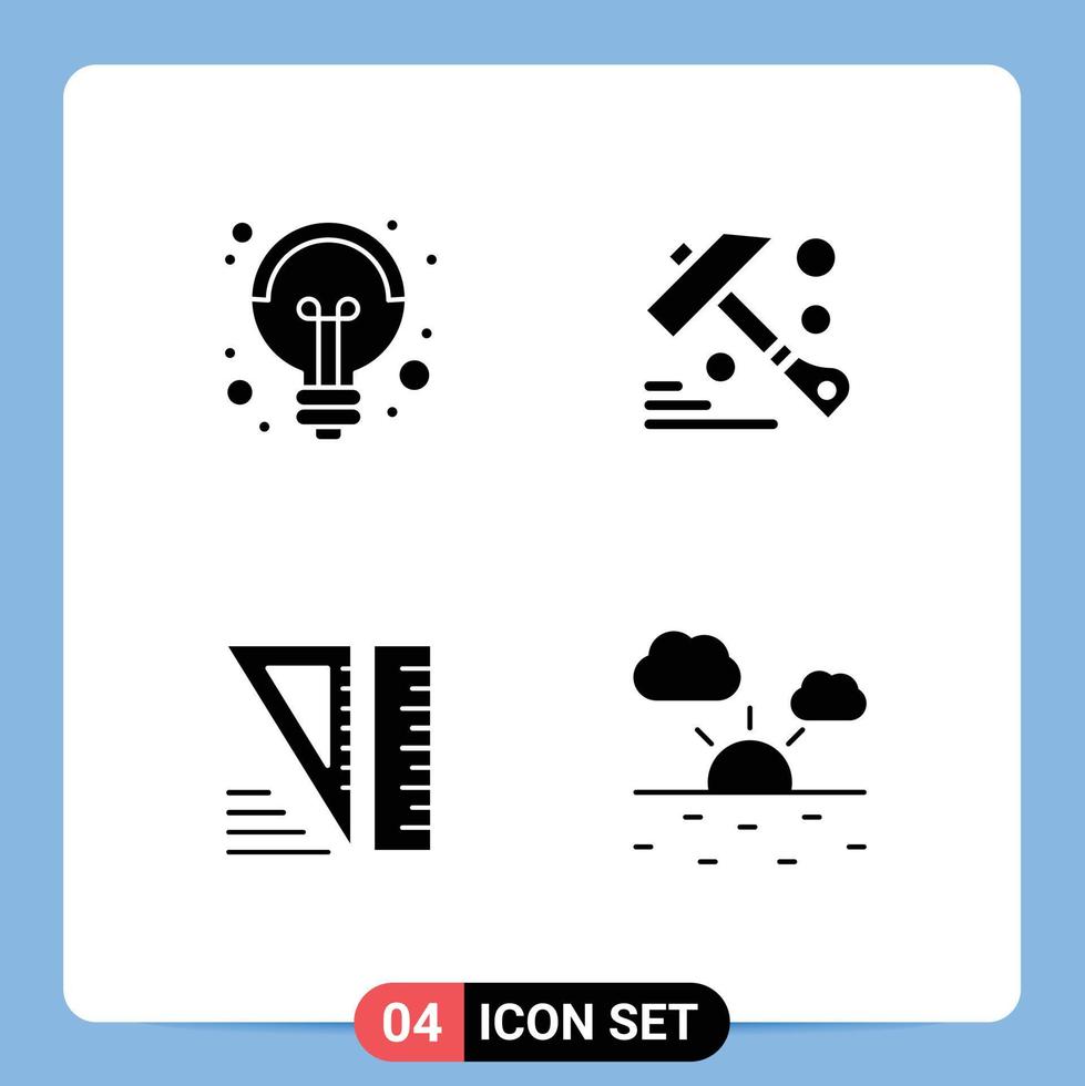 Pack of 4 Modern Solid Glyphs Signs and Symbols for Web Print Media such as electricity tools idea tool warm Editable Vector Design Elements