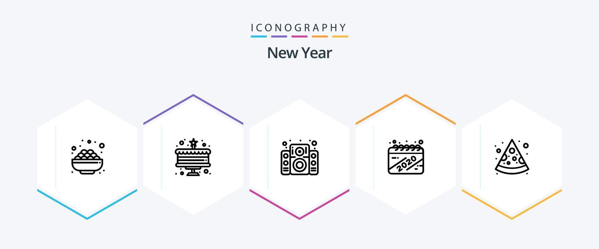 New Year 25 Line icon pack including pizza. food. sound. celebration. date vector