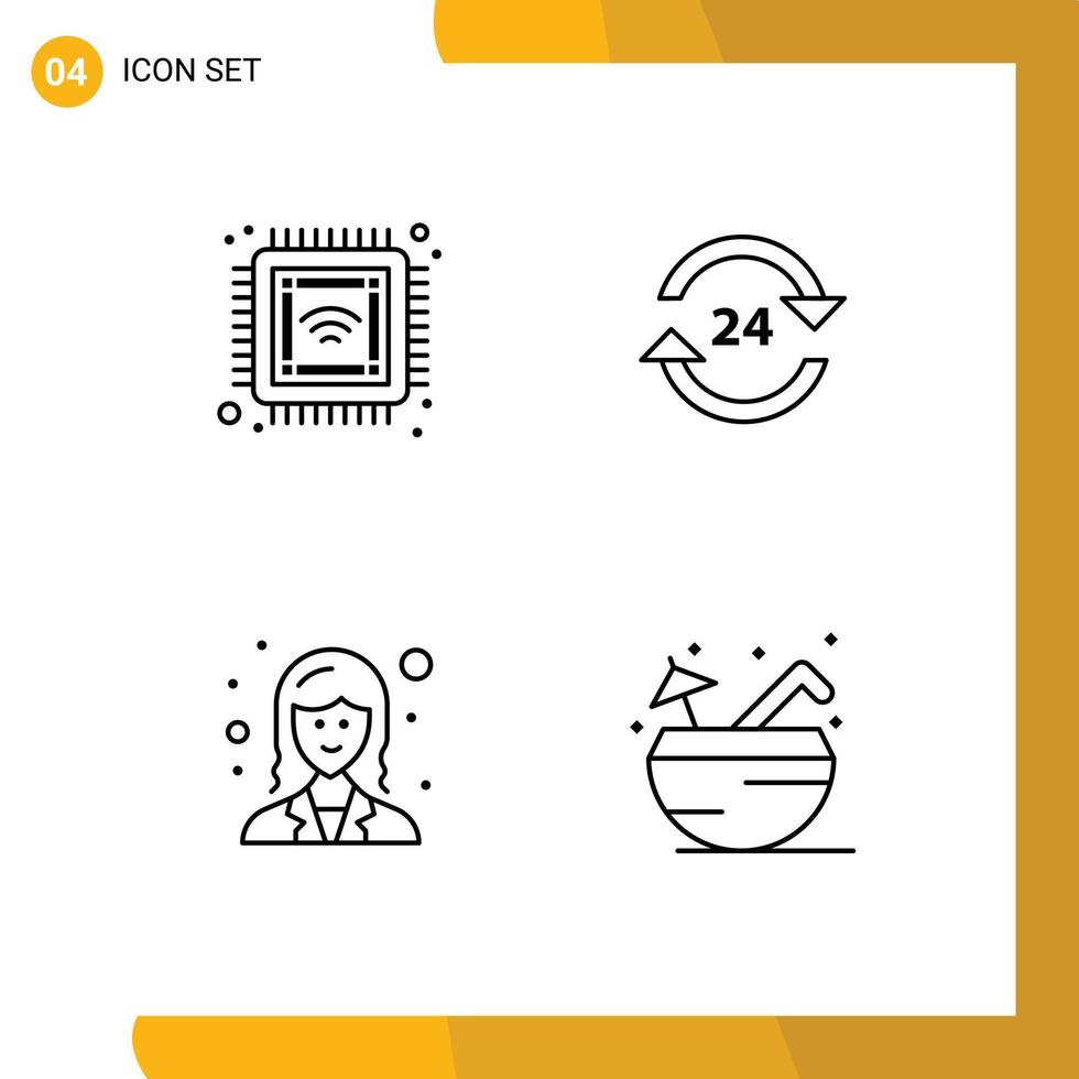 Line Pack of 4 Universal Symbols of chip stop smart non employee Editable Vector Design Elements