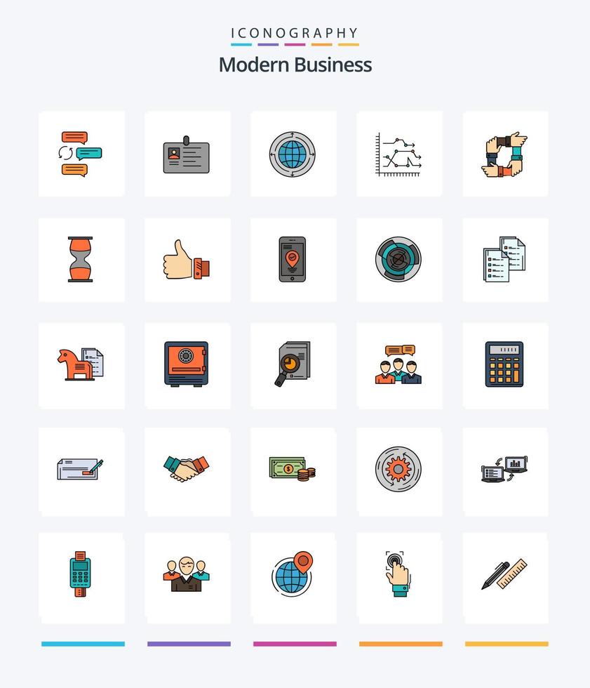 paquete de iconos llenos de 25 líneas de negocios modernos y creativos, como global. comunicación. corporativo. negocio. pasar vector