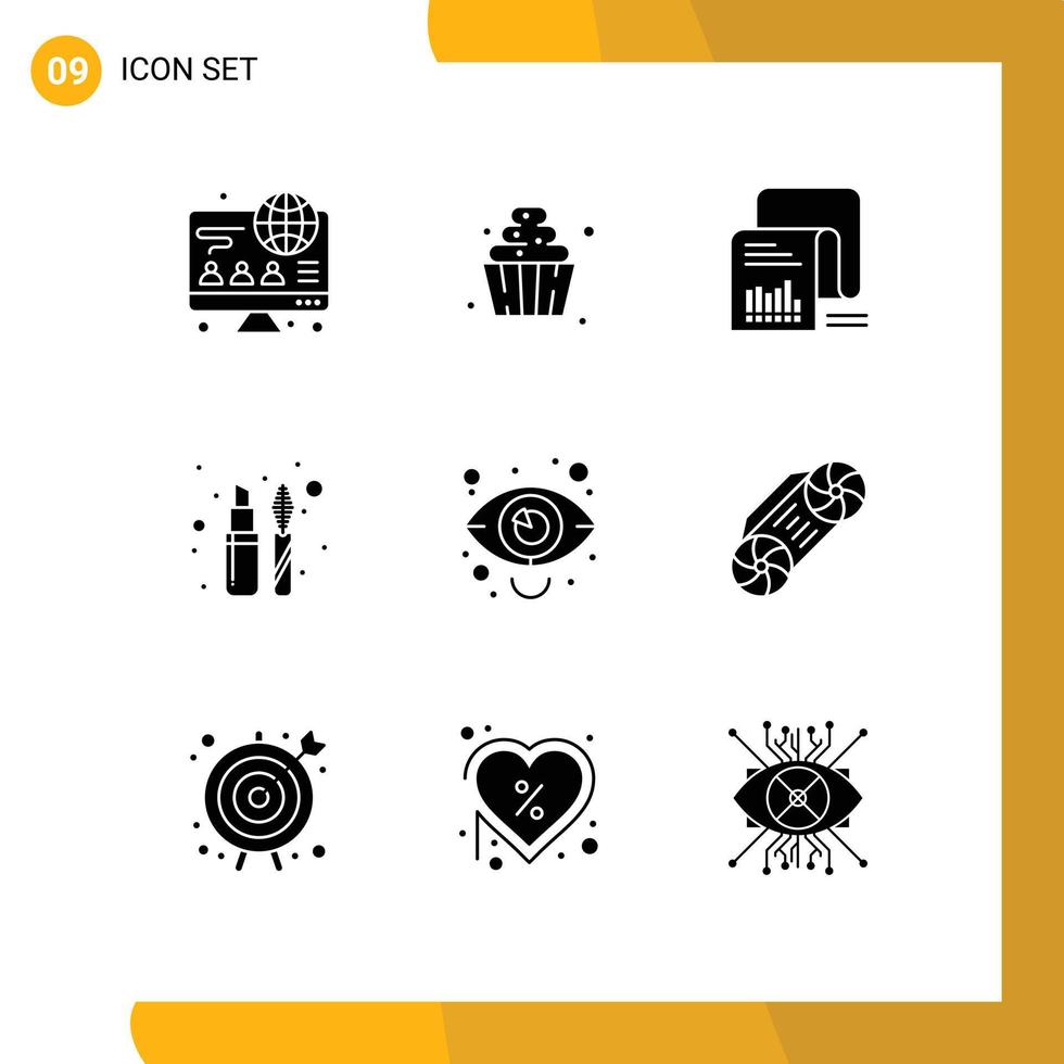 Modern Set of 9 Solid Glyphs and symbols such as eye mascara data liner lips stick Editable Vector Design Elements