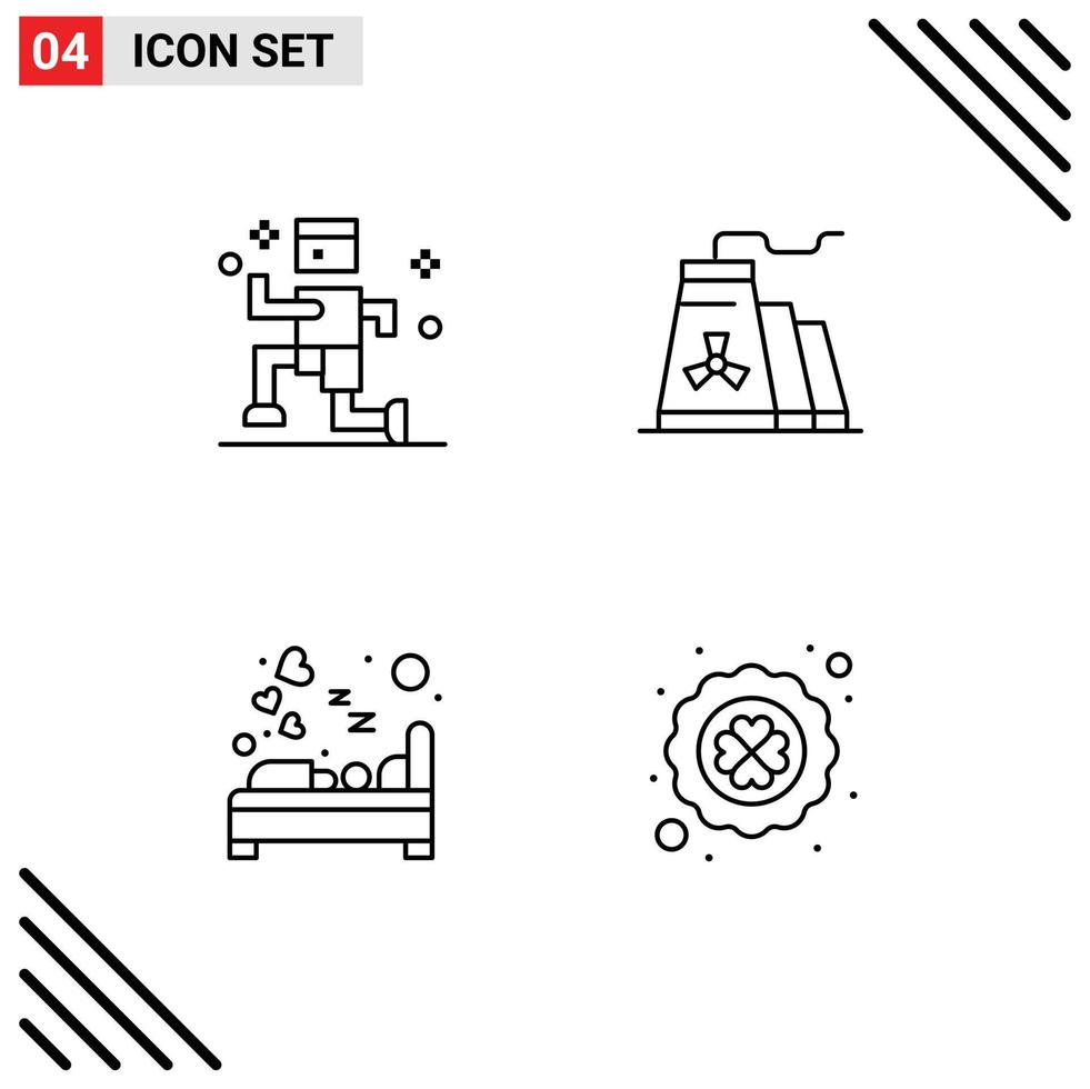 Universal Icon Symbols Group of 4 Modern Filledline Flat Colors of exercise hotel building industry sleep Editable Vector Design Elements