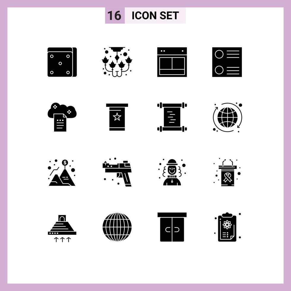 Set of 16 Modern UI Icons Symbols Signs for online docs digital storage layout cloud reporting list Editable Vector Design Elements