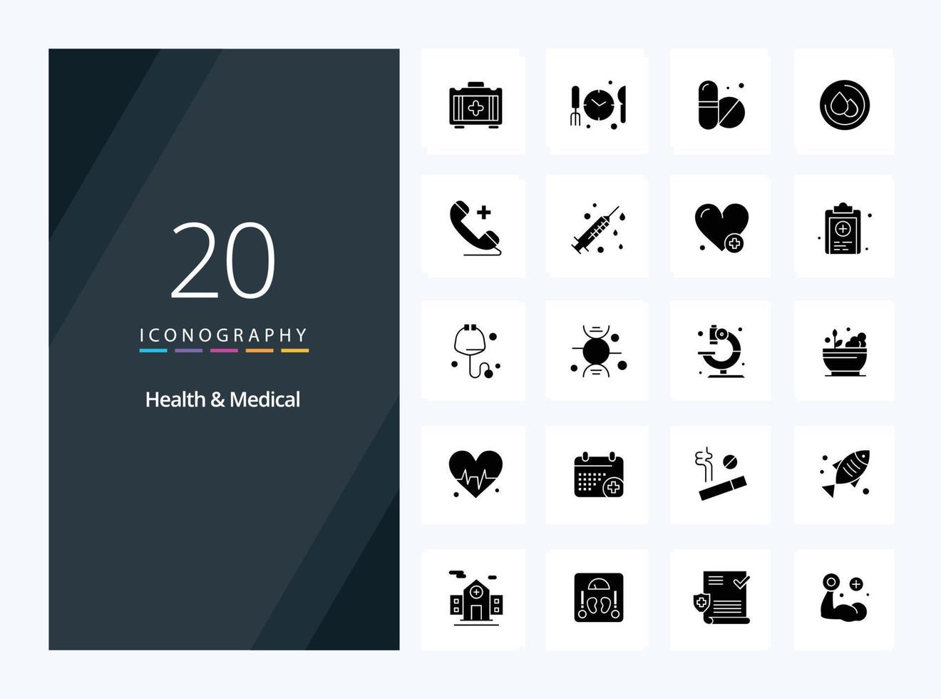 20 Health And Medical Solid Glyph icon for presentation vector
