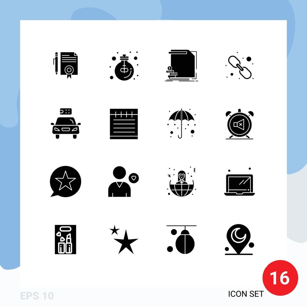 16 Universal Solid Glyphs Set for Web and Mobile Applications web hyperlink light reports money Editable Vector Design Elements