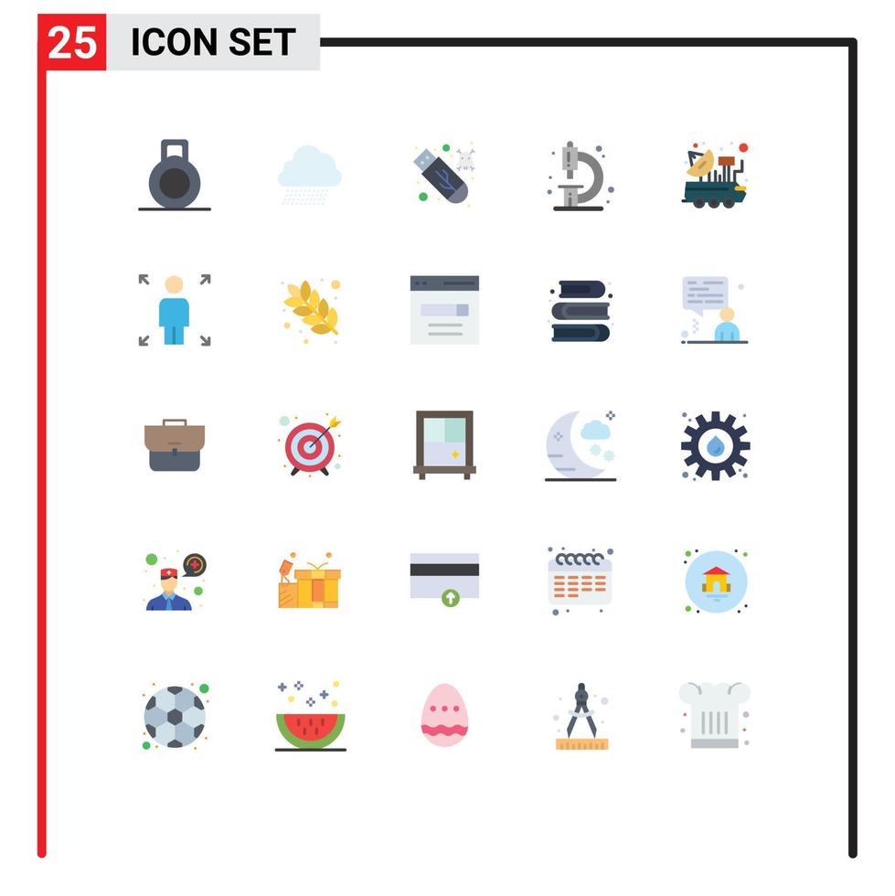 25 Thematic Vector Flat Colors and Editable Symbols of signal satellite virus car lab Editable Vector Design Elements
