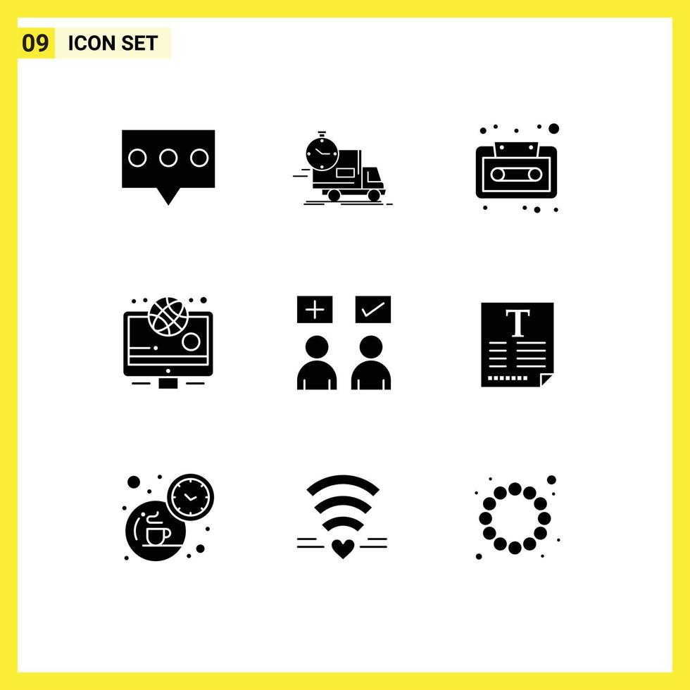 User Interface Pack of 9 Basic Solid Glyphs of online answers audio sport news Editable Vector Design Elements