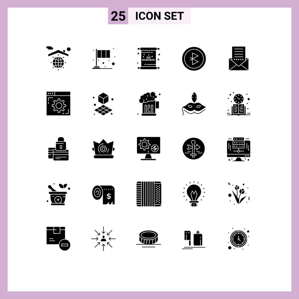 25 Universal Solid Glyphs Set for Web and Mobile Applications communication connection patrick bluetooth mubarak Editable Vector Design Elements
