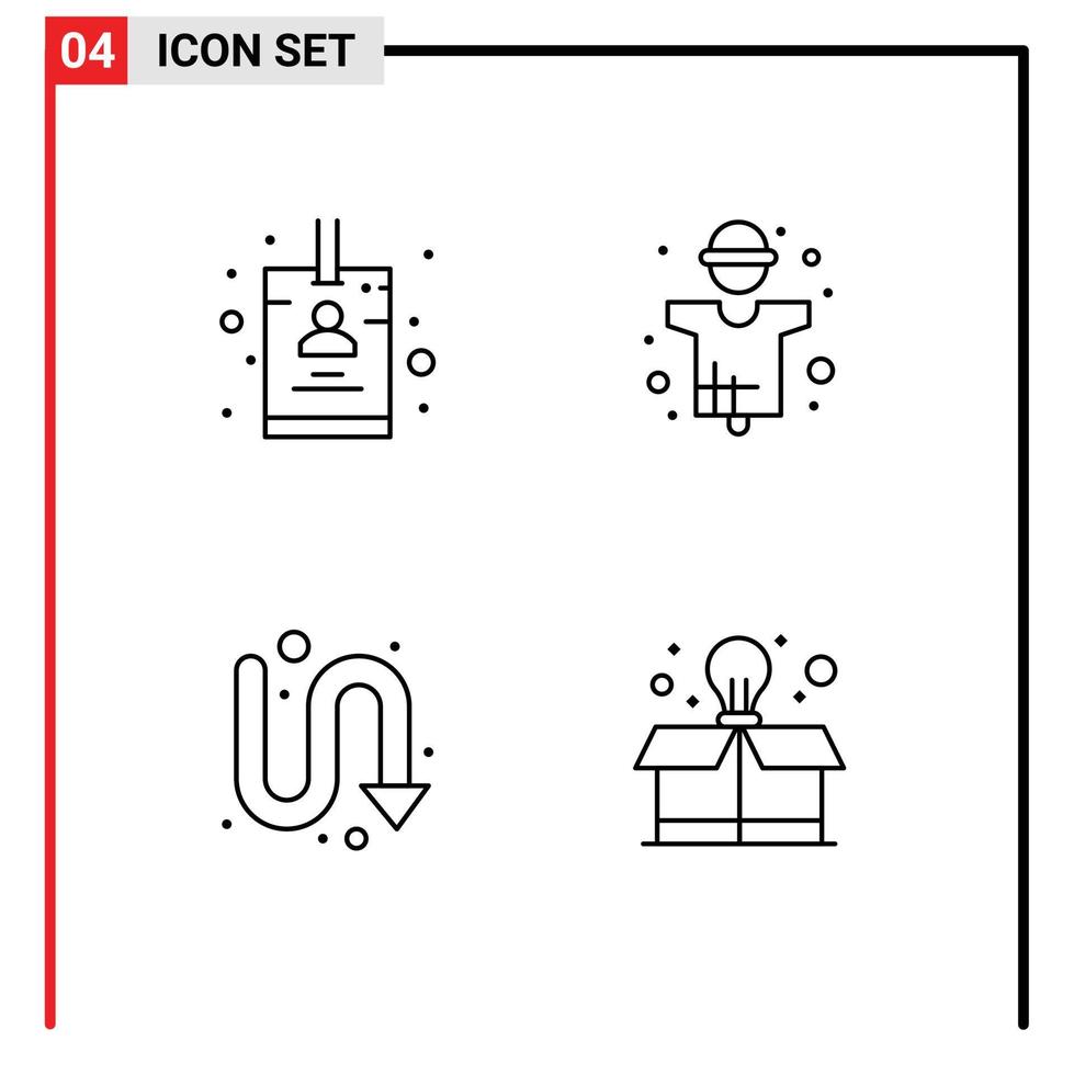 Mobile Interface Line Set of 4 Pictograms of badge directional agriculture man turning Editable Vector Design Elements
