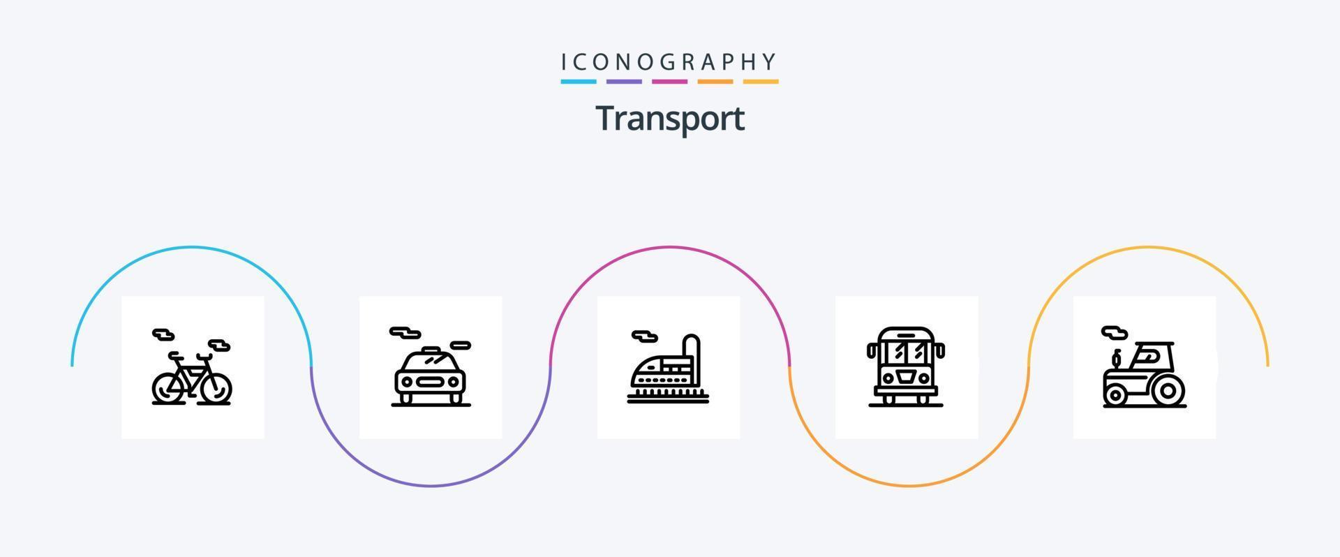 paquete de iconos de la línea de transporte 5 que incluye. transporte. túnel. tractor. camión vector