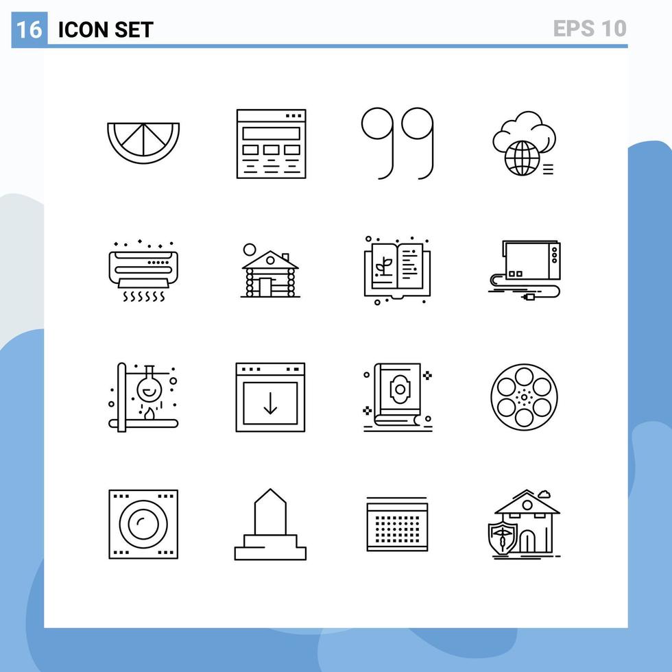 Mobile Interface Outline Set of 16 Pictograms of summer air quotes ac storage Editable Vector Design Elements