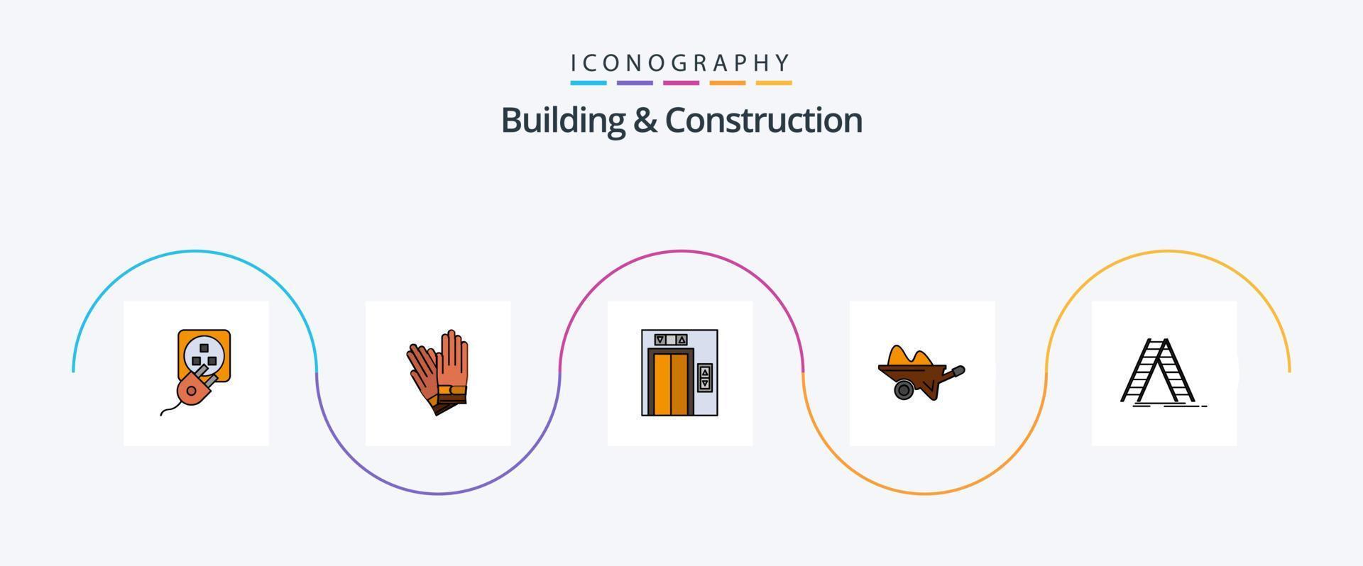 Building And Construction Line Filled Flat 5 Icon Pack Including tools. garden. repair. farm. wheelbarrow vector