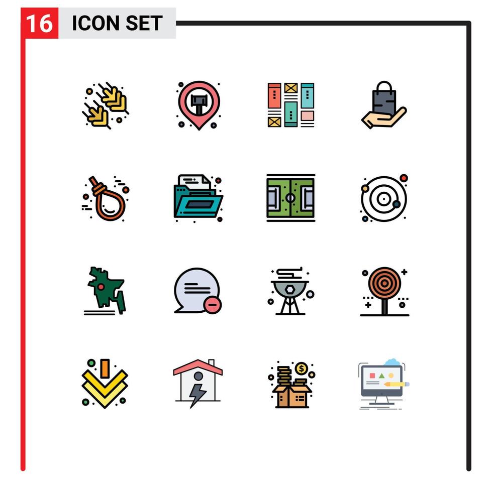 grupo de símbolos de iconos universales de 16 líneas modernas llenas de color plano de horca tienda de bocetos a mano elementos de diseño de vectores creativos editables de comercio electrónico
