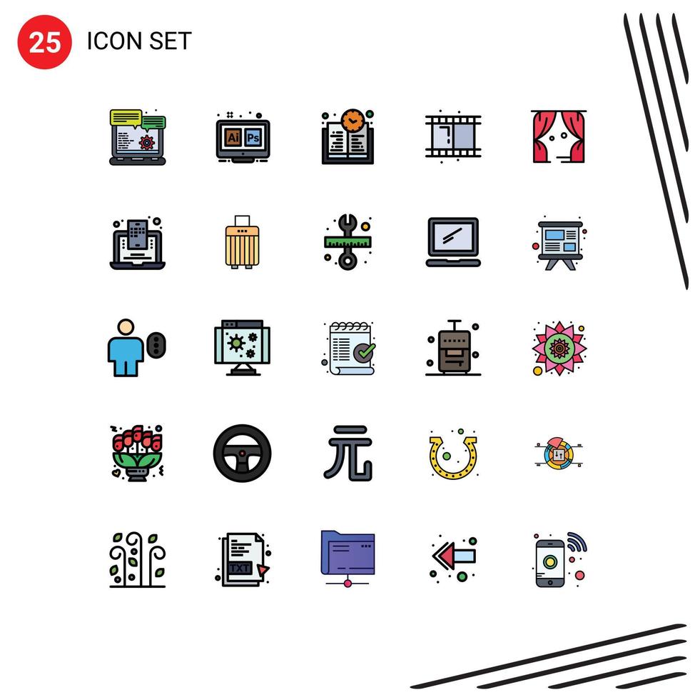 Pictogram Set of 25 Simple Filled line Flat Colors of theatre entertainment ai video film Editable Vector Design Elements