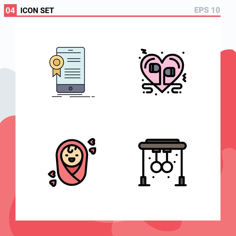 Stock Vector Icon Pack of 4 Line Signs and Symbols for certificate romantic application heart child Editable Vector Design Elements
