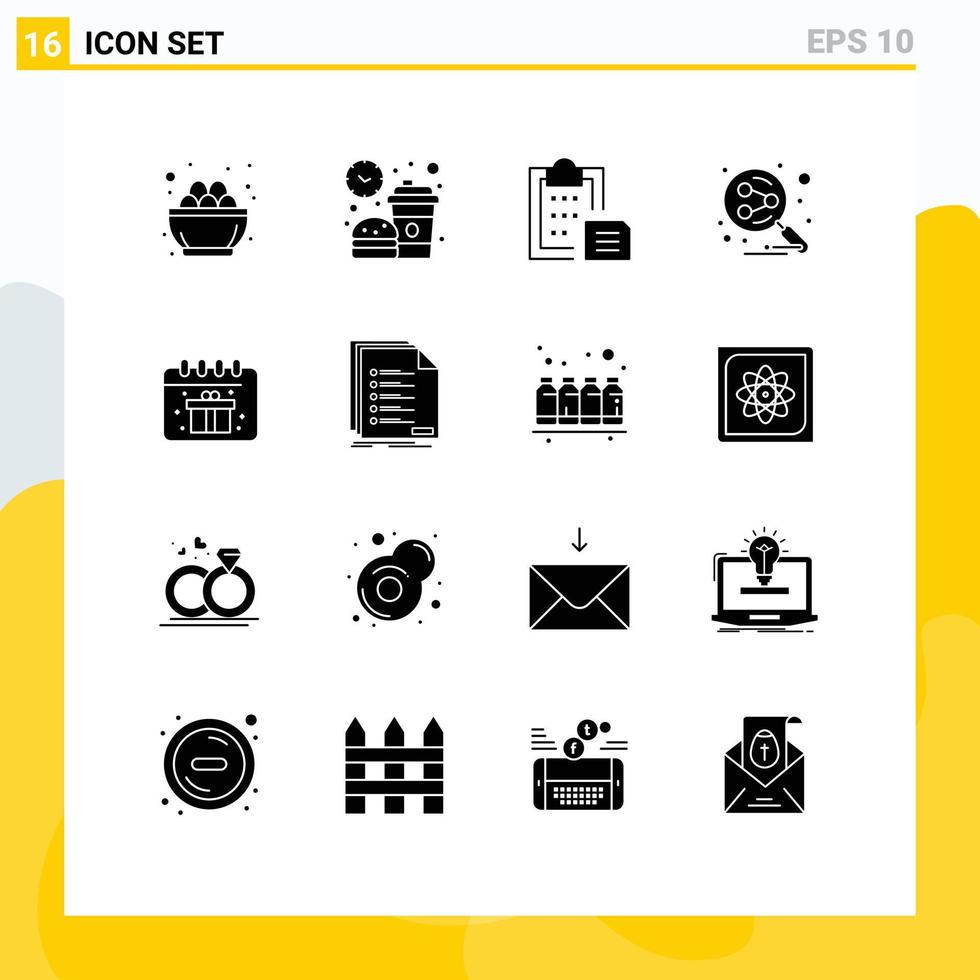 Universal Icon Symbols Group of 16 Modern Solid Glyphs of social network lunch paste interface Editable Vector Design Elements