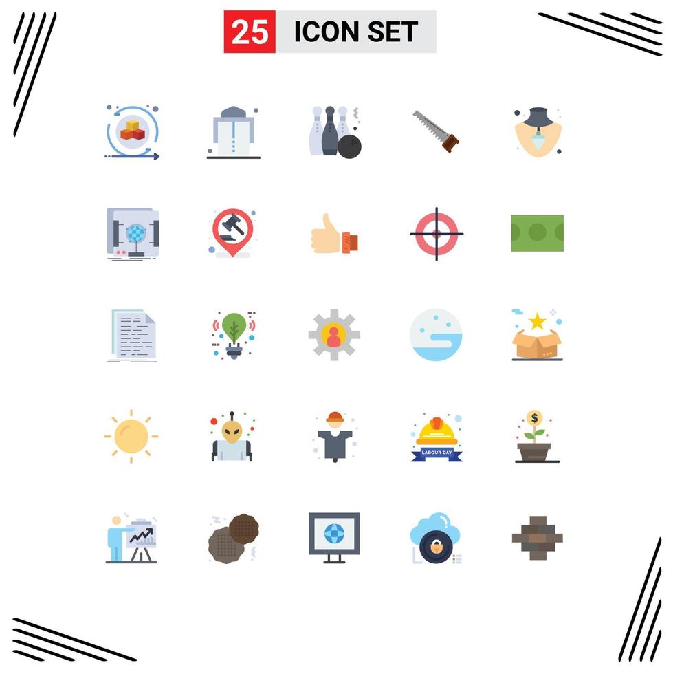 25 Universal Flat Color Signs Symbols of nacklace construction game bade saw Editable Vector Design Elements