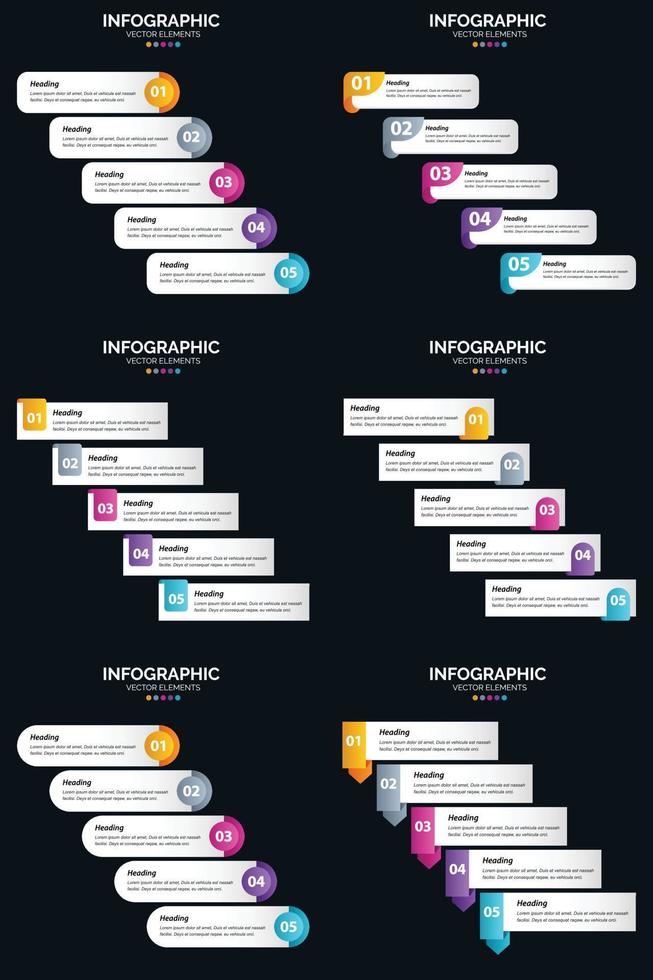 Vector 6 Infographics Pack Presentation slide template 5 Steps cycle diagrams and timelines