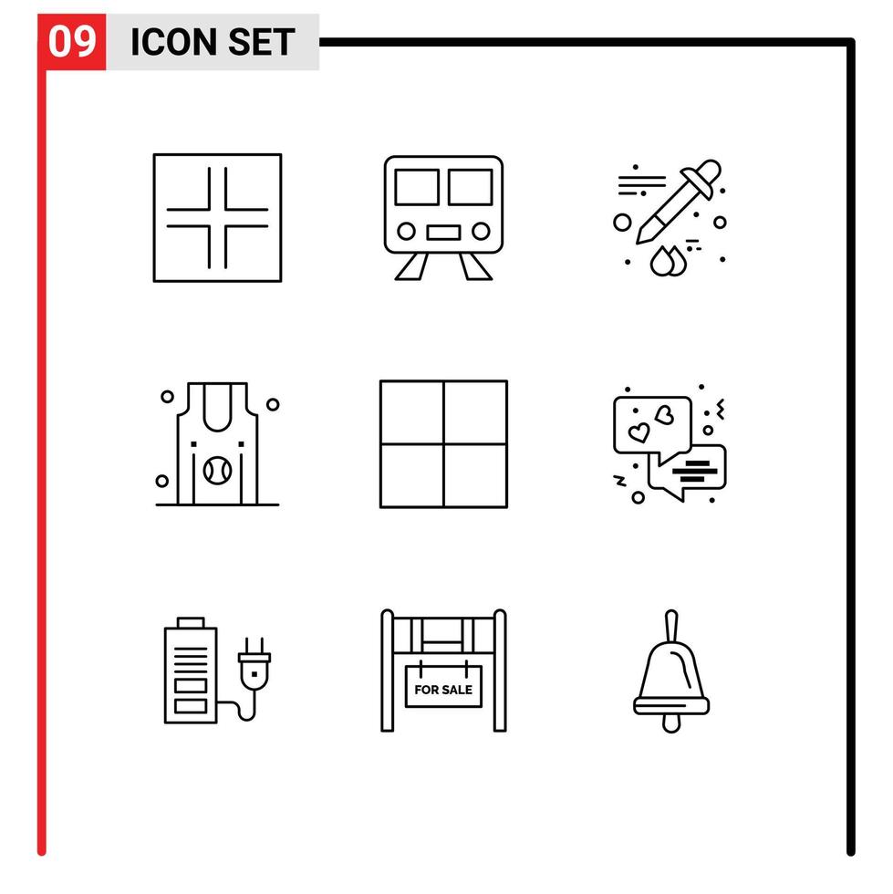 9 iconos creativos, signos y símbolos modernos de comunicación, estructura metálica, cuentagotas, cuadrícula, deportes, elementos de diseño vectorial editables vector