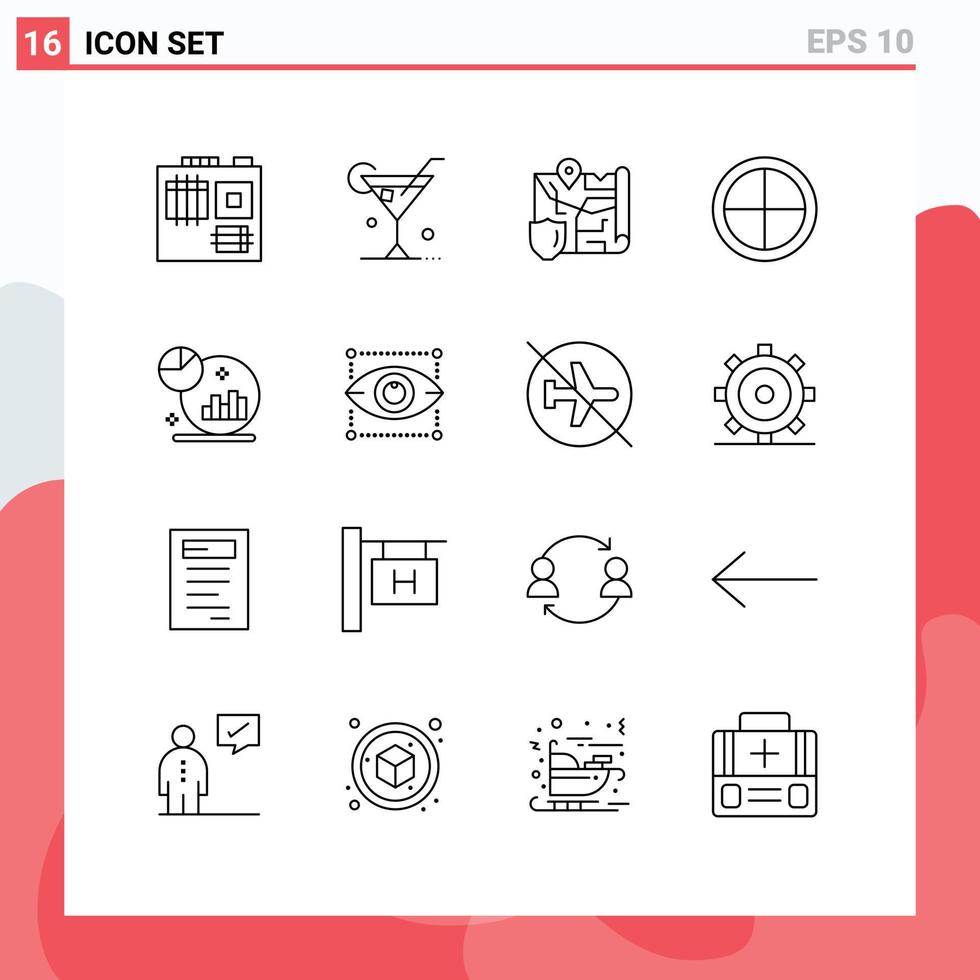 Modern Set of 16 Outlines and symbols such as marketing graph map analysis door Editable Vector Design Elements