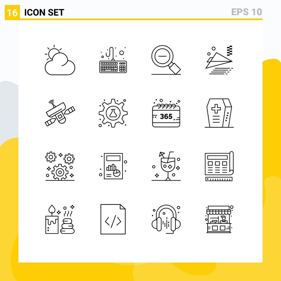 Stock Vector Icon Pack of 16 Line Signs and Symbols for signal radar search less antenna plane Editable Vector Design Elements