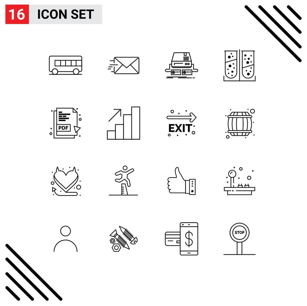 16 Creative Icons Modern Signs and Symbols of pdf file pdf gaming laboratory test chemical Editable Vector Design Elements