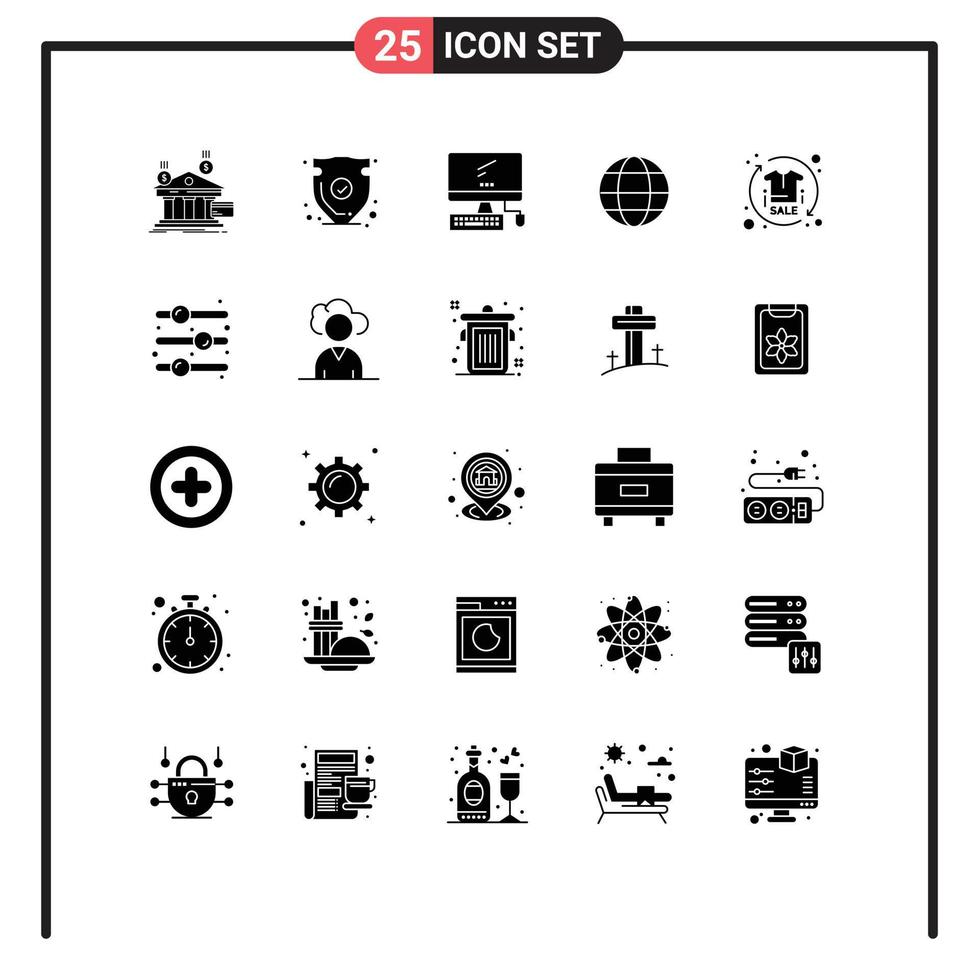 User Interface Pack of 25 Basic Solid Glyphs of web globe trust pc device Editable Vector Design Elements