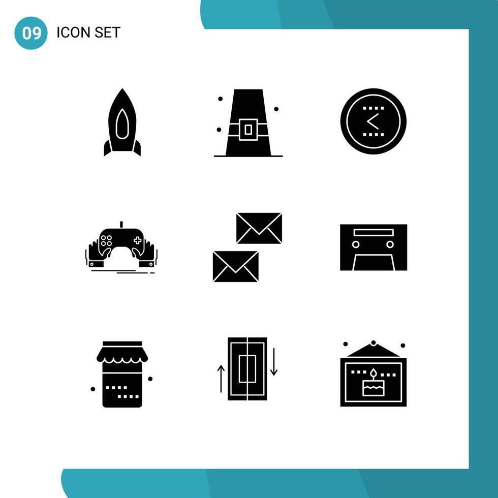 9 Thematic Vector Solid Glyphs and Editable Symbols of mobile game fall previous interface Editable Vector Design Elements