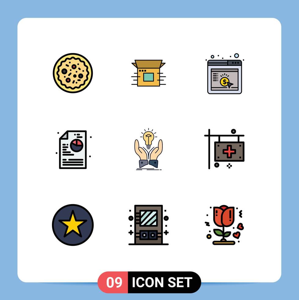Pictogram Set of 9 Simple Filledline Flat Colors of ideas diagram release process seo Editable Vector Design Elements