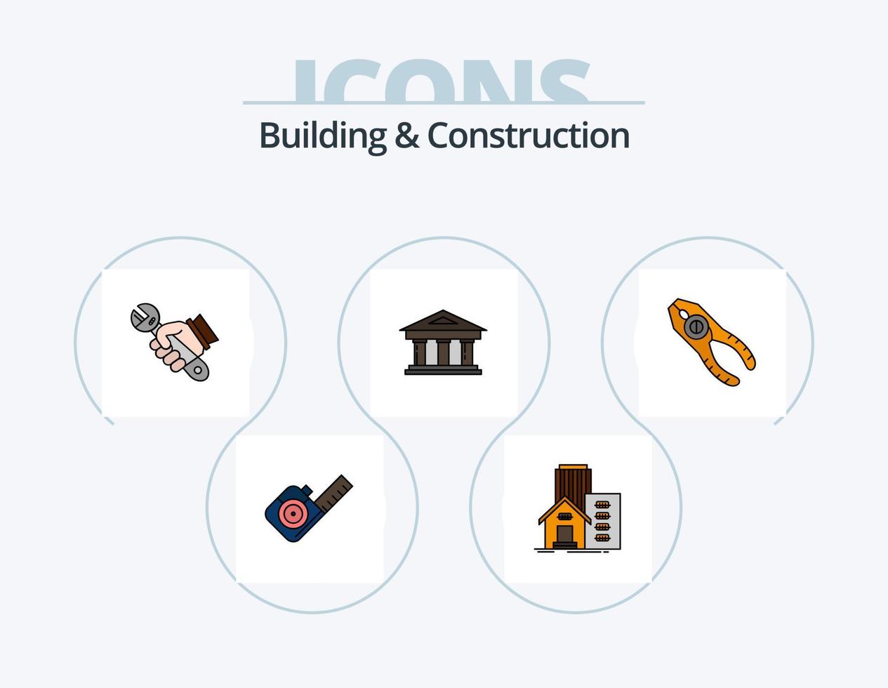 Building And Construction Line Filled Icon Pack 5 Icon Design. pliers. plummet. sale. plumb. instrument vector