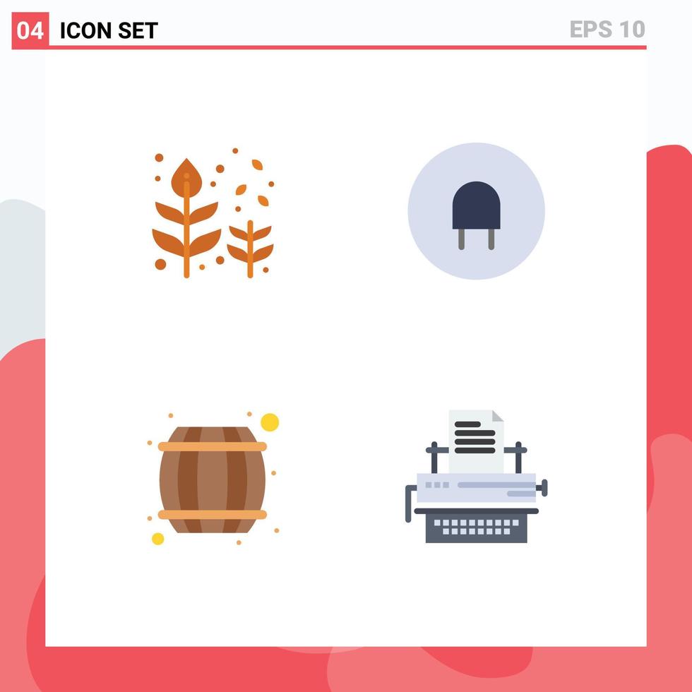 Pictogram Set of 4 Simple Flat Icons of autumn beer barrel leaf electric drink Editable Vector Design Elements