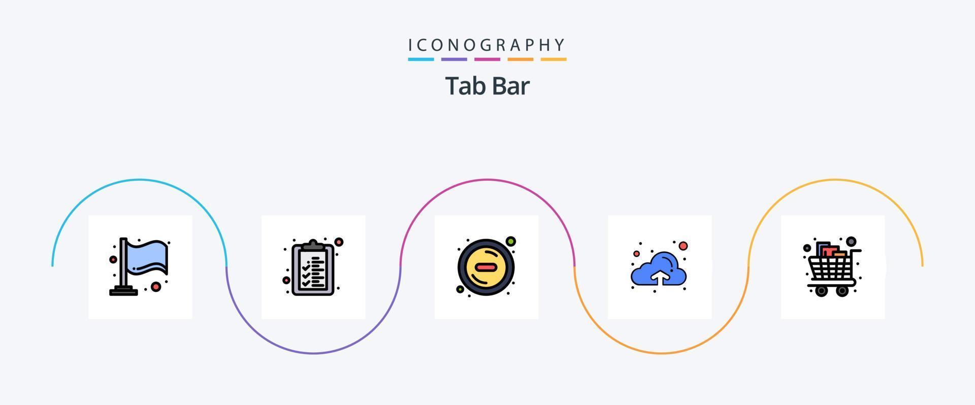 Tab Bar Line Filled Flat 5 Icon Pack Including . shopping. remove. groceries. cart vector