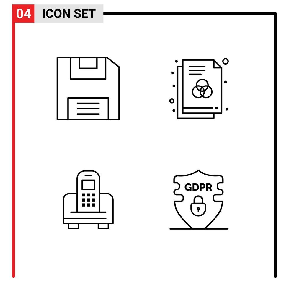 Editable Vector Line Pack of 4 Simple Filledline Flat Colors of diskette cell file color data Editable Vector Design Elements