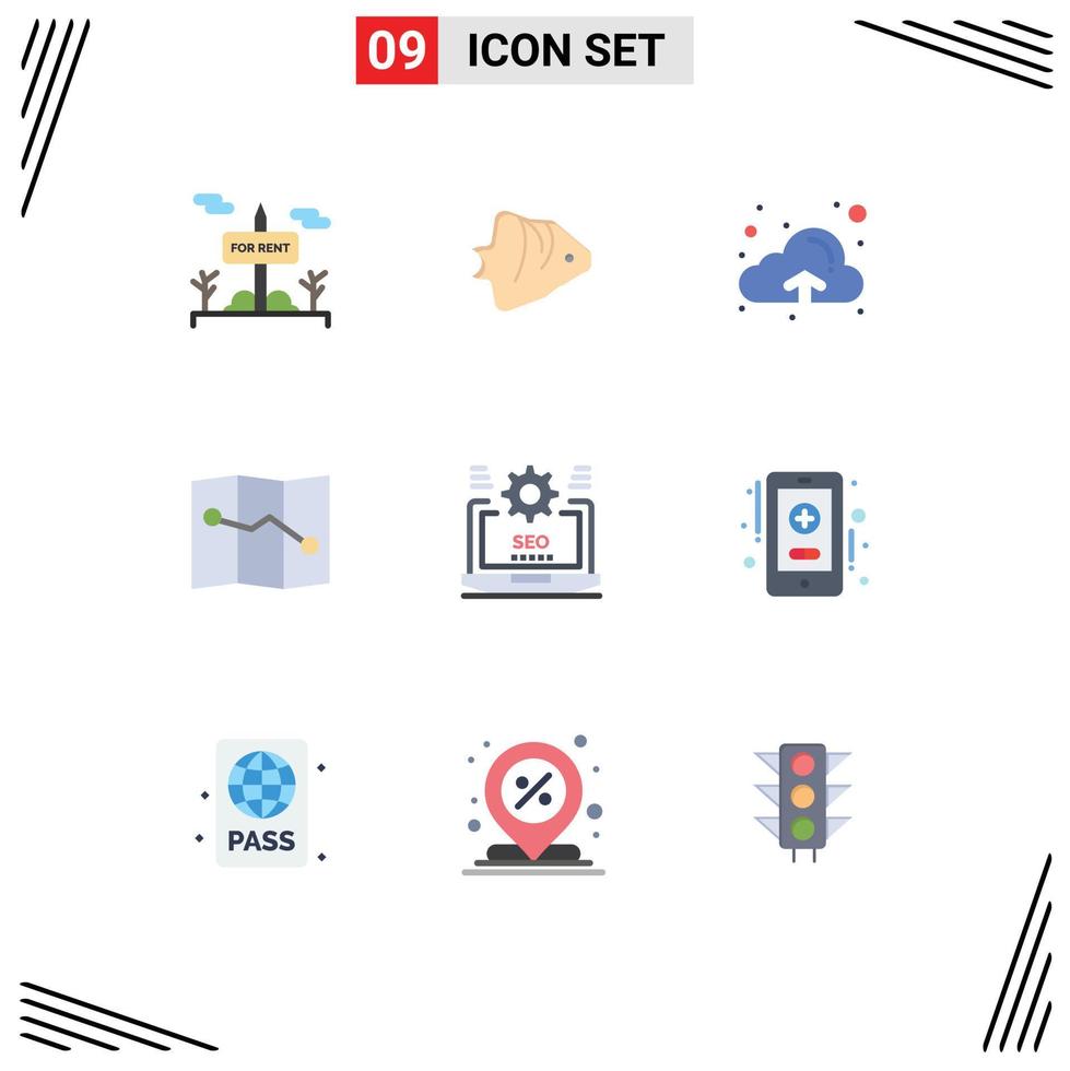 9 Flat Color concept for Websites Mobile and Apps setting laptop banner seo map Editable Vector Design Elements