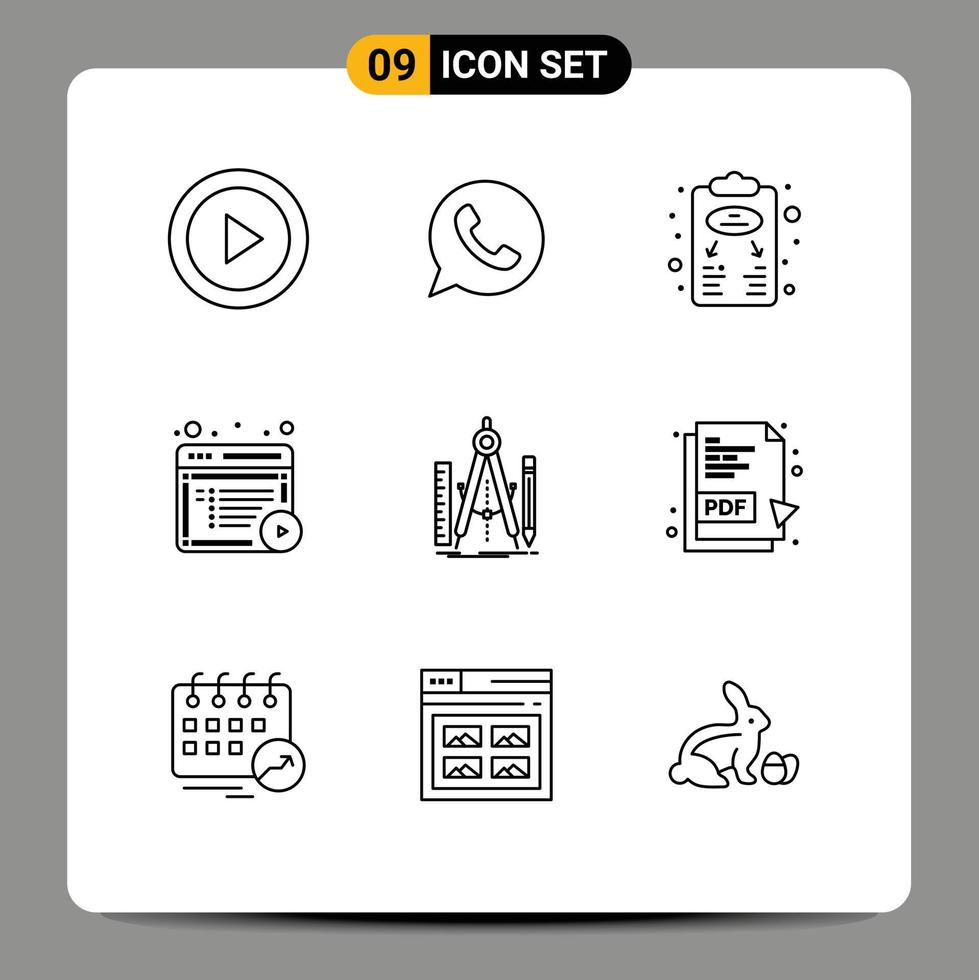 User Interface Pack of 9 Basic Outlines of online content watts app article planning Editable Vector Design Elements