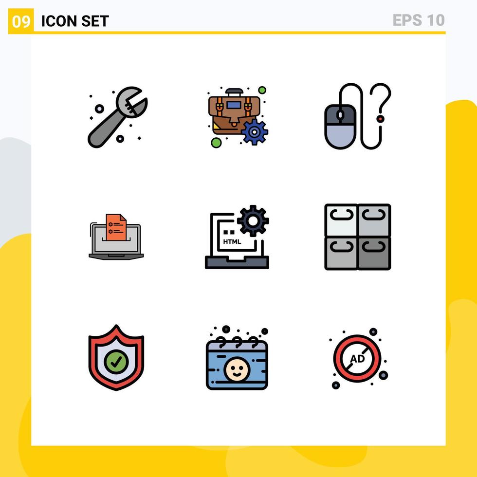 Filledline Flat Color Pack of 9 Universal Symbols of resume competer computer business online Editable Vector Design Elements