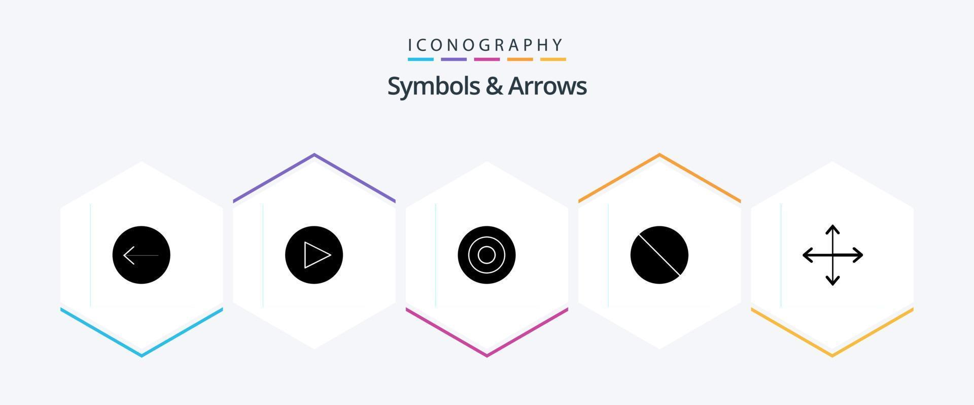paquete de iconos de 25 glifos de símbolos y flechas que incluye . opuestos simbolos navegación. flechas vector