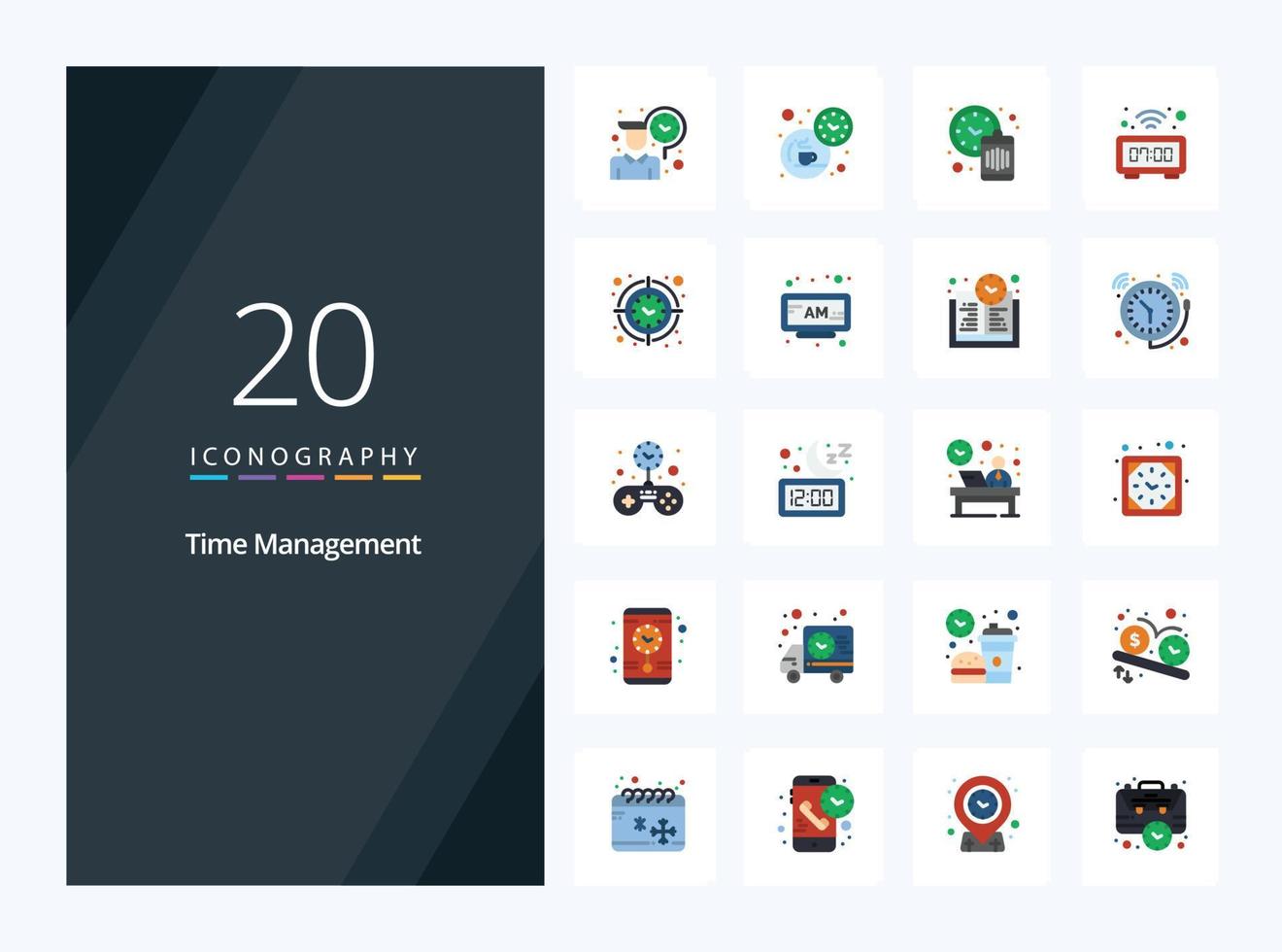 20 Time Management Flat Color icon for presentation vector