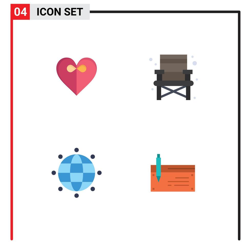 4 iconos planos universales firman símbolos de la silla de verificación cardíaca elementos de diseño vectorial editables del banco global vector