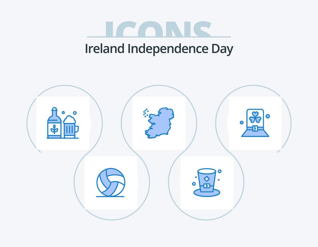 Ireland Independence Day Blue Icon Pack 5 Icon Design. green. costume. beer. ireland. world vector