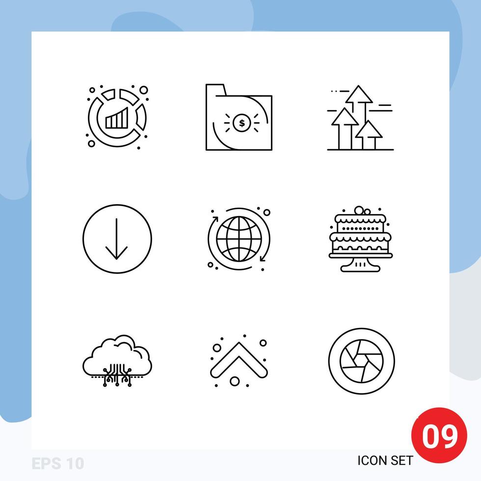 Set of 9 Modern UI Icons Symbols Signs for web symbol economy arrow forward Editable Vector Design Elements