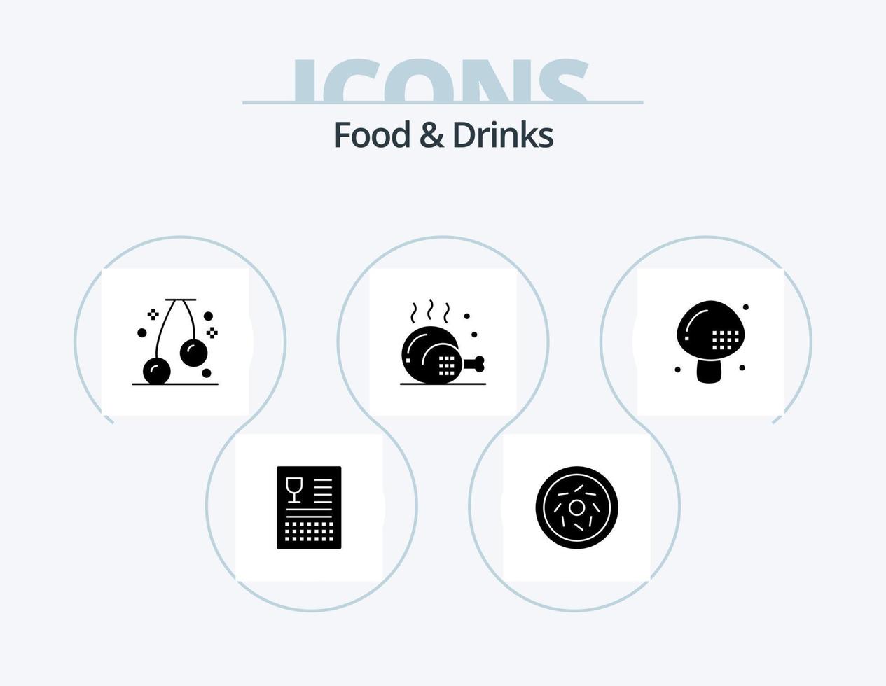 paquete de iconos de glifo de alimentos y bebidas 5 diseño de iconos. bebidas comida. cereza. alimento. Cocinando vector