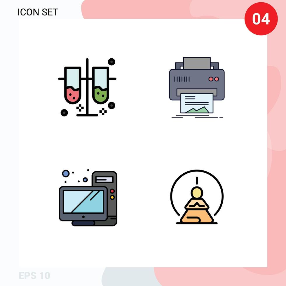 Modern Set of 4 Filledline Flat Colors and symbols such as lab test tubes computer test tubes printing hardware Editable Vector Design Elements