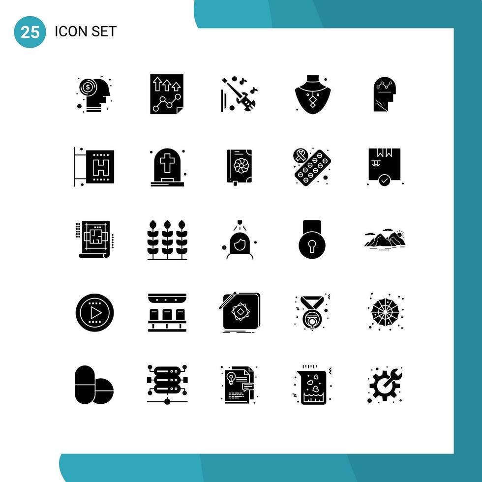 grupo de 25 signos y símbolos de glifos sólidos para el informe de joyería del usuario elementos de diseño de vectores editables de violín de gemas