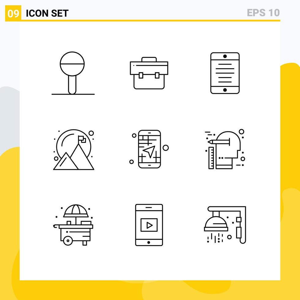 Set of 9 Modern UI Icons Symbols Signs for app success interface goal achieved Editable Vector Design Elements