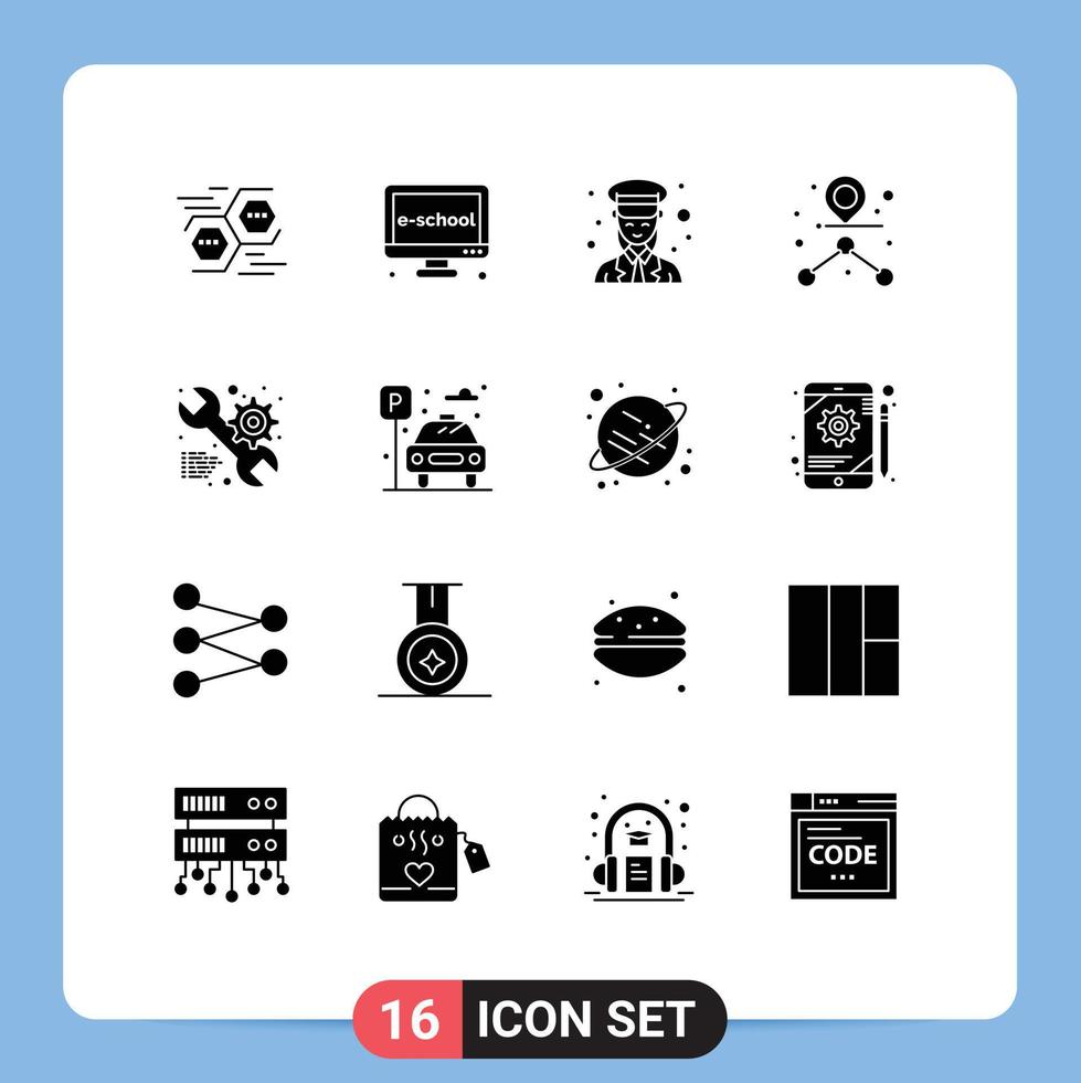 Set of 16 Modern UI Icons Symbols Signs for route destination learning women lady Editable Vector Design Elements