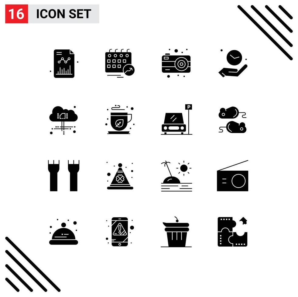 Set of 16 Modern UI Icons Symbols Signs for computing time arrow hold clock Editable Vector Design Elements