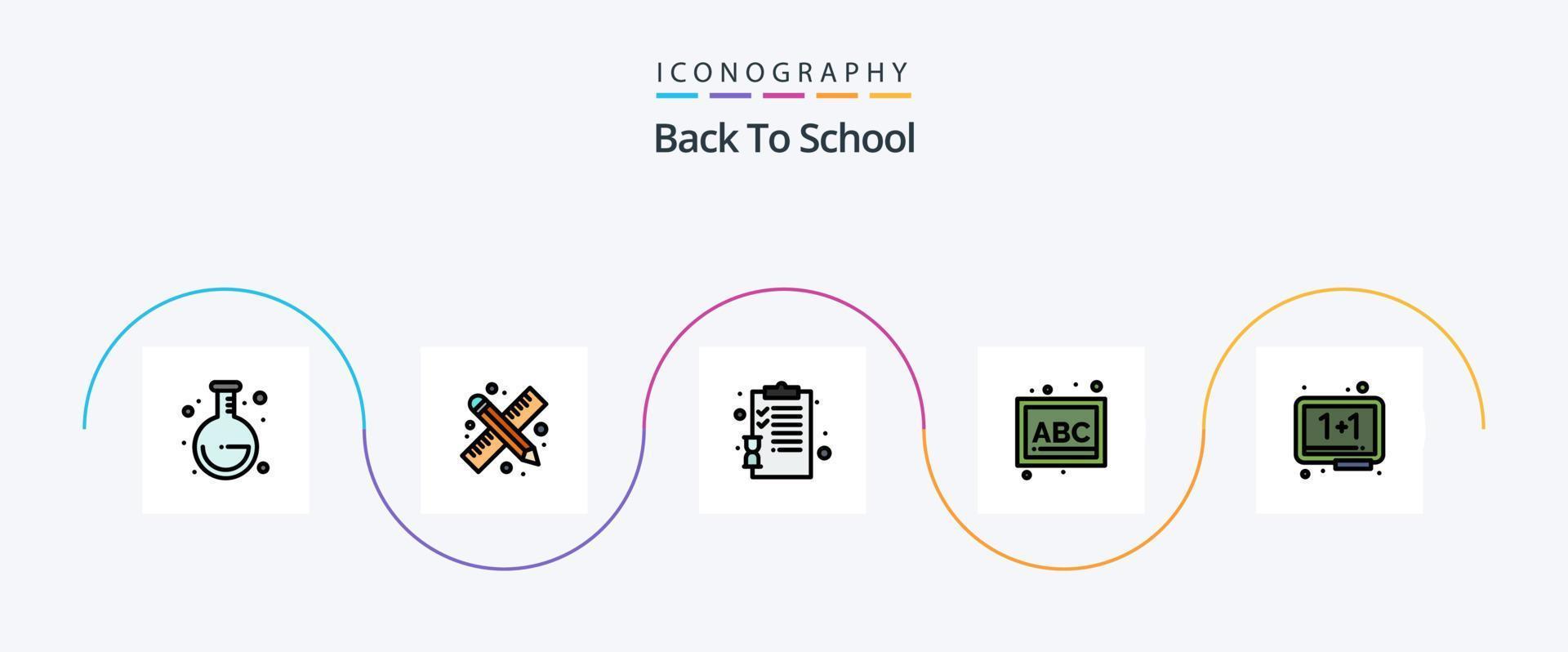 la línea de regreso a la escuela llenó el paquete de iconos planos 5 que incluye el borrador. junta. portapapeles. escuela. bloques vector