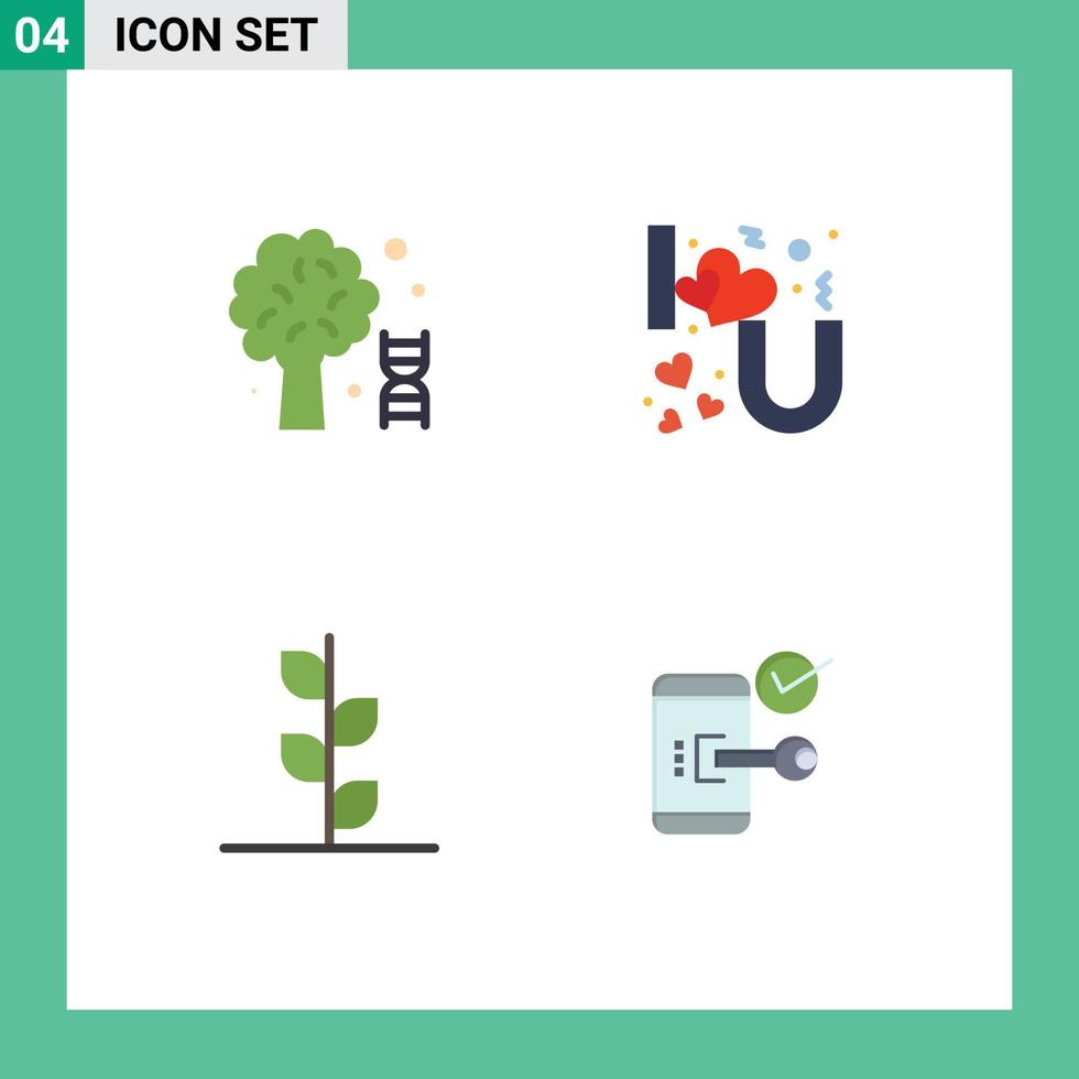 Group of 4 Flat Icons Signs and Symbols for knowledge garden tree love tree Editable Vector Design Elements