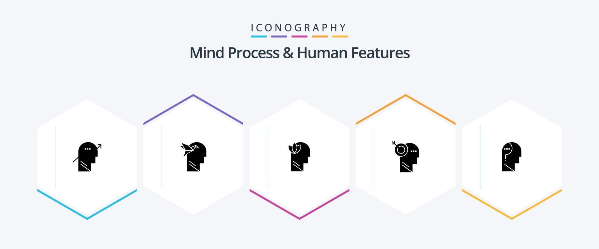 Mind Process And Human Features 25 Glyph icon pack including target. focus. head. arrow. mind vector